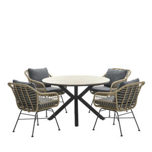 Ronde 4-persoons tuinset - Edison tafel - 4 Margriet stoelen