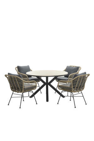 Ronde 4-persoons tuinset - Edison tafel - 4 Margriet stoelen