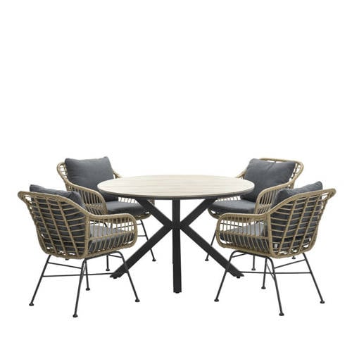 Garden Impressions Ronde 4-persoons tuinset - Edison tafel - 4 Margriet stoelen afbeelding
