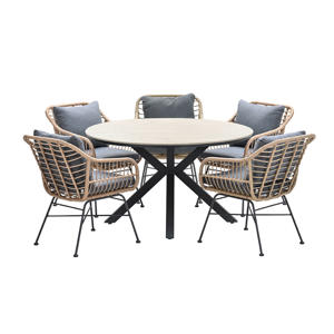 5-persoons ronde tuinset - Edison tafel - 5 Margriet stoelen