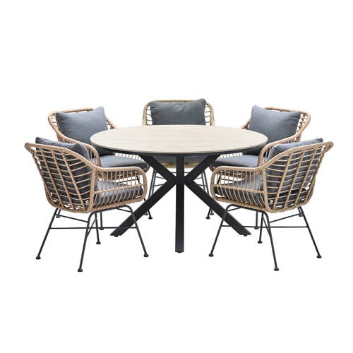 Garden Impressions 5-persoons ronde tuinset - Edison tafel - 5 Margriet stoelen afbeelding