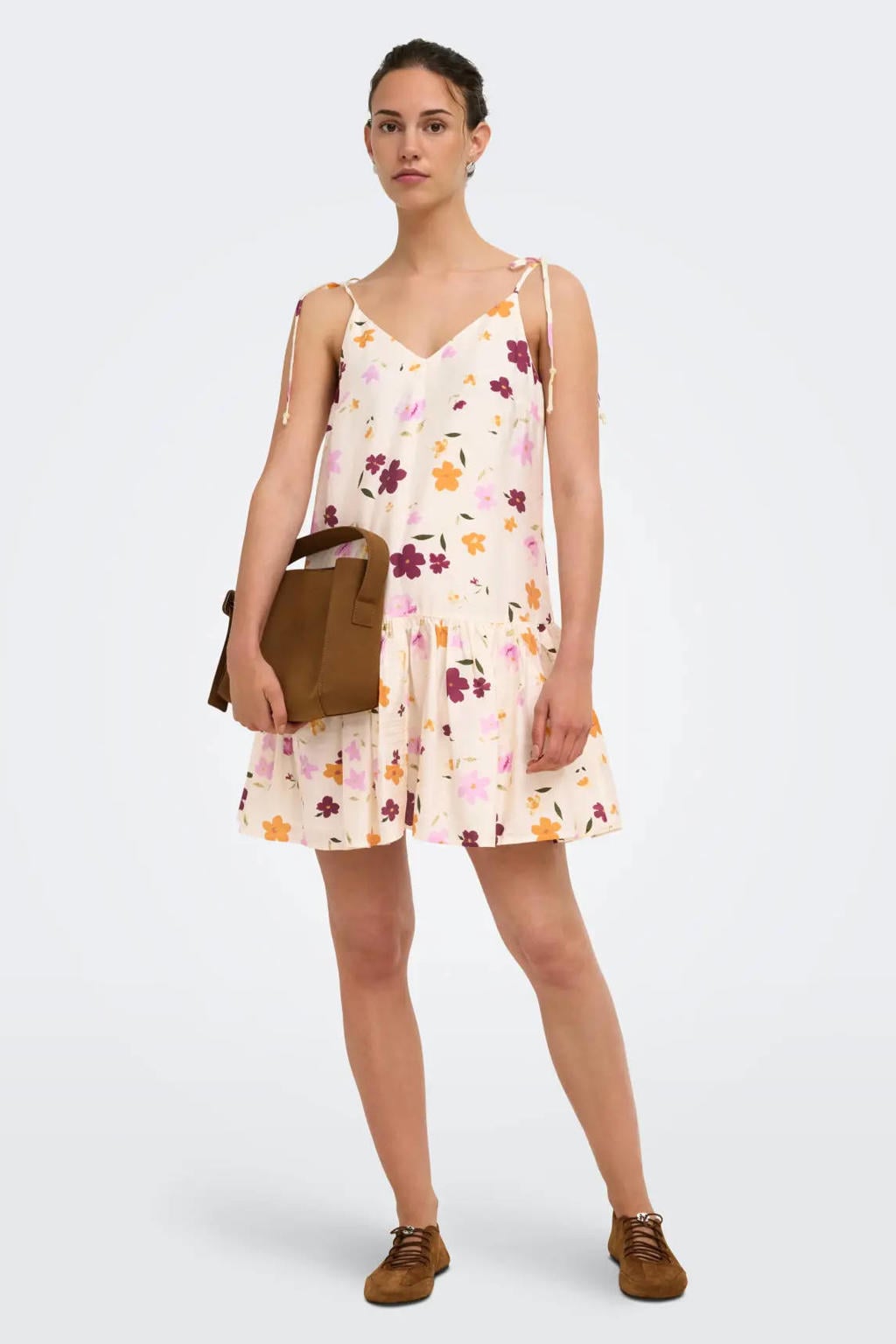 ONLY gebloemde mini zomerjurk - ecru
