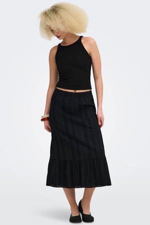 midi rok broderie zwart