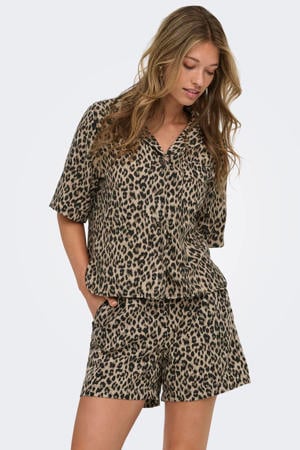 blouse met panterprint bruin