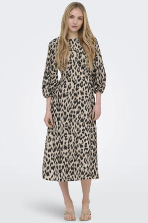 maxi jurk met panterprint bruin