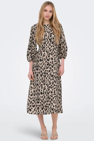maxi jurk met panterprint bruin
