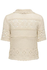 thumbnail: Crème dames ONLY top crochet crème met effen, korte mouwen en klassieke kraag