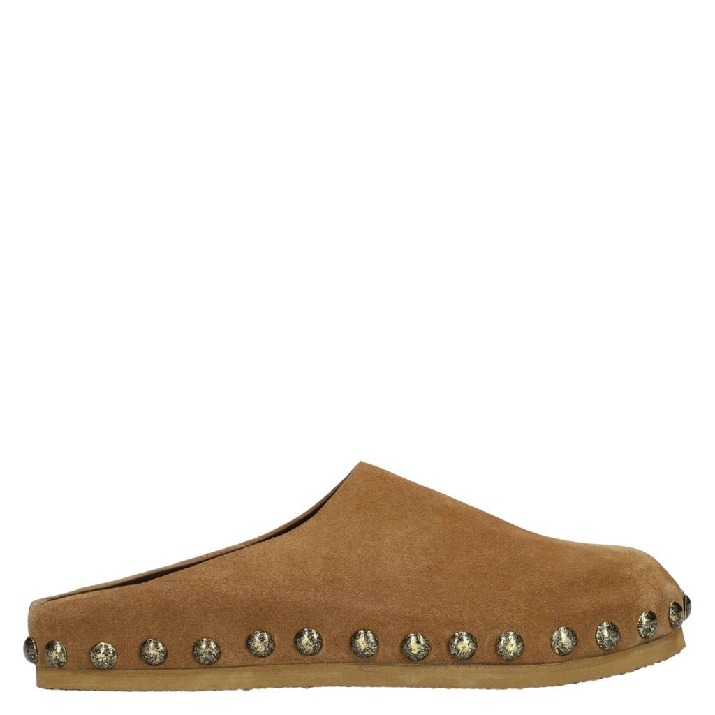 Cognackleurige dames Sacha suède clogs met studs