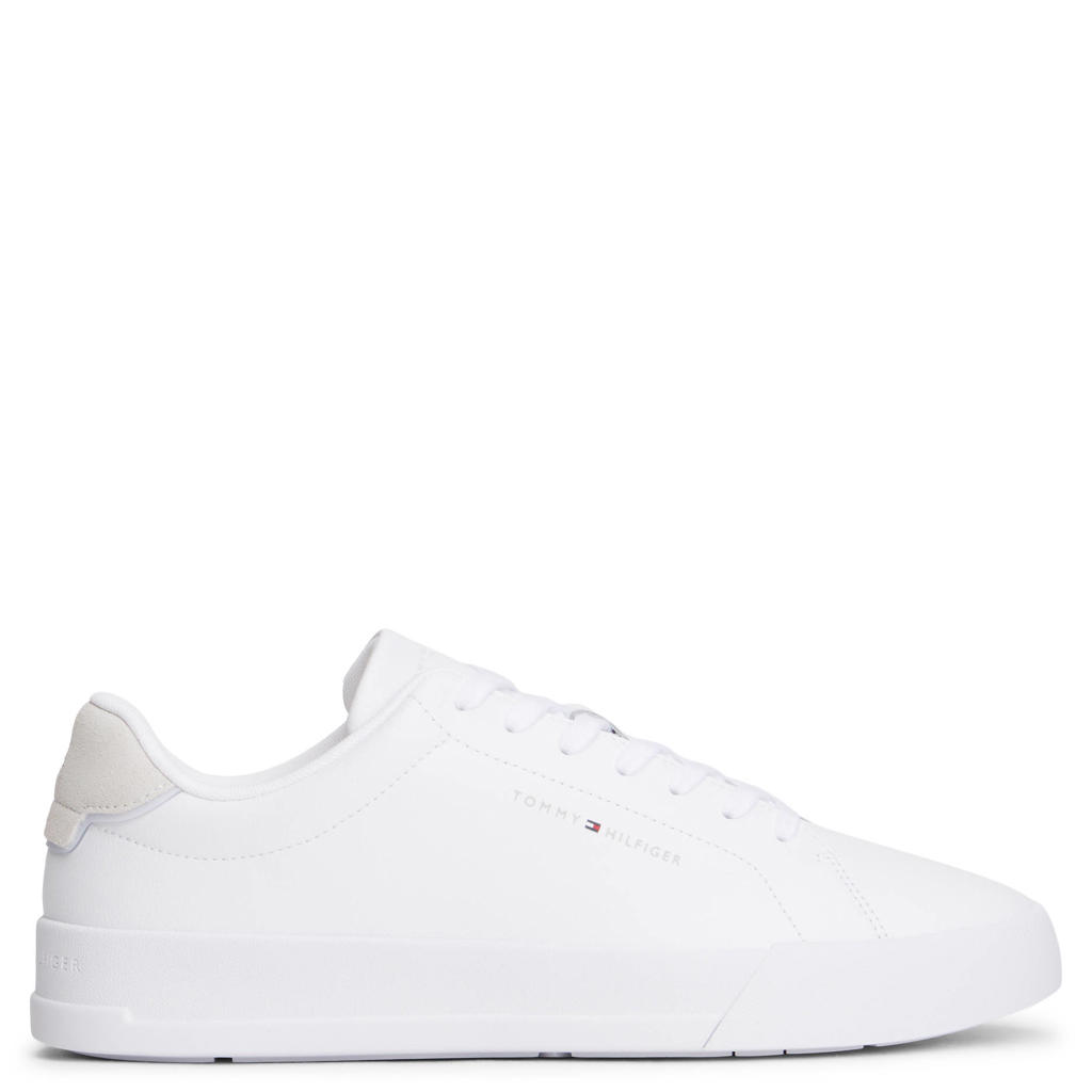 Witte heren Tommy Hilfiger leren sneakers van 80% leer/20% polyurethaan met veters
