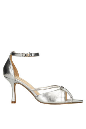 leren sandalettes zilver metallic
