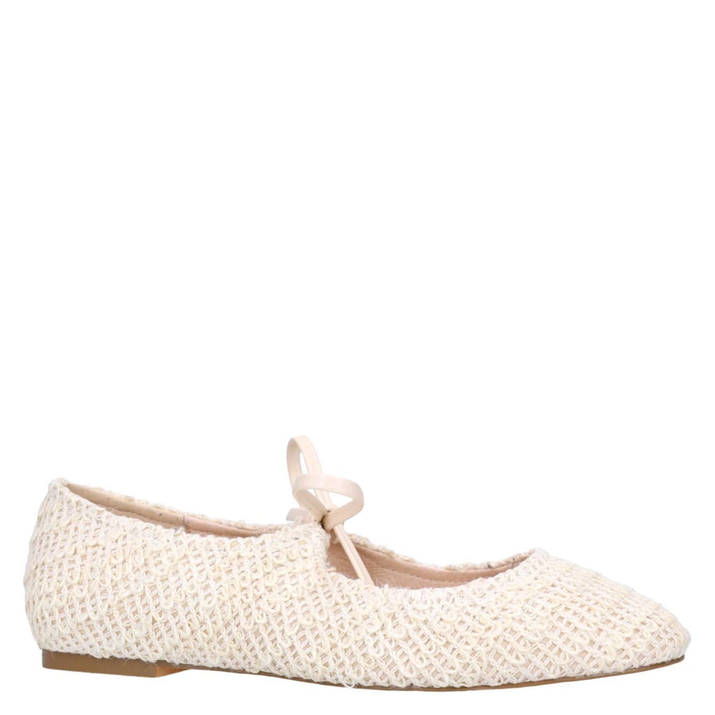 Ecru dames Sacha ballerina's van textiel met striksluiting