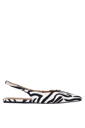 slingback loafers met zebraprint zwart/wit