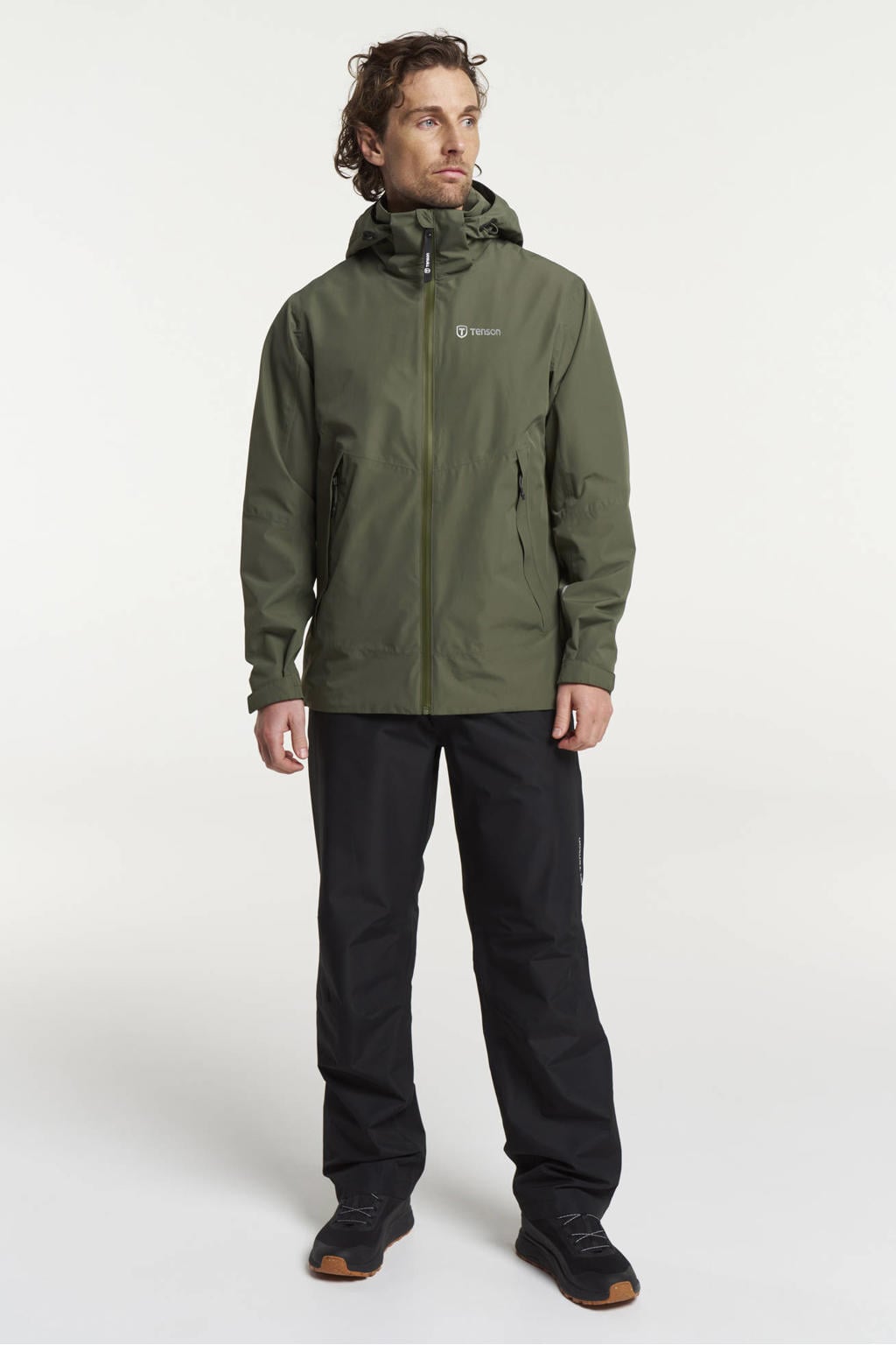 Olijfgroene heren Tenson Winga regenjas van polyester met effen en capuchon