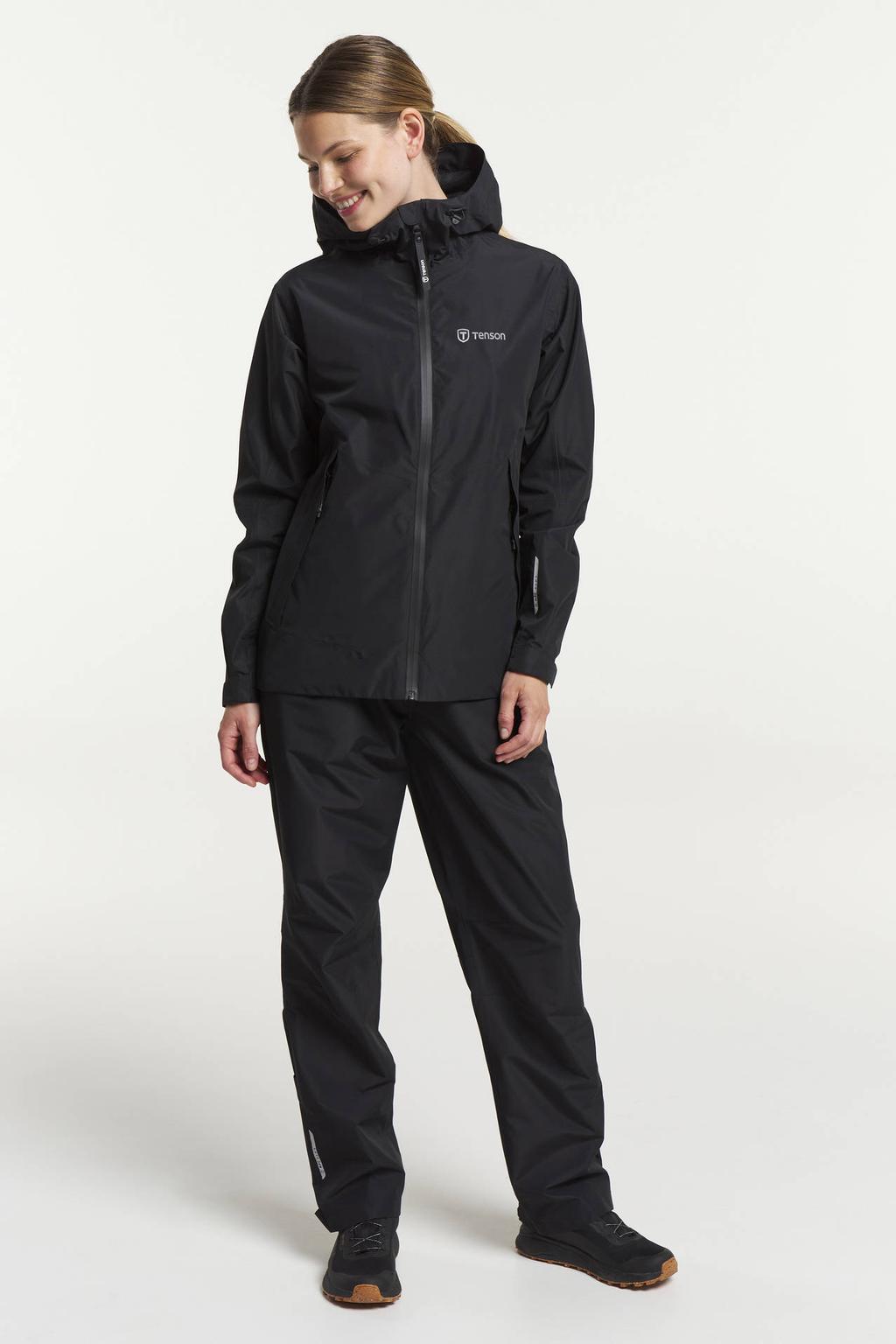 Zwarte dames Tenson Winga regenjas van polyester met effen, lange mouwen en capuchon