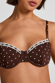 thumbnail: Hunkemöller niet-voorgevormde beugel-bikinitop Algarve met stippen bruin