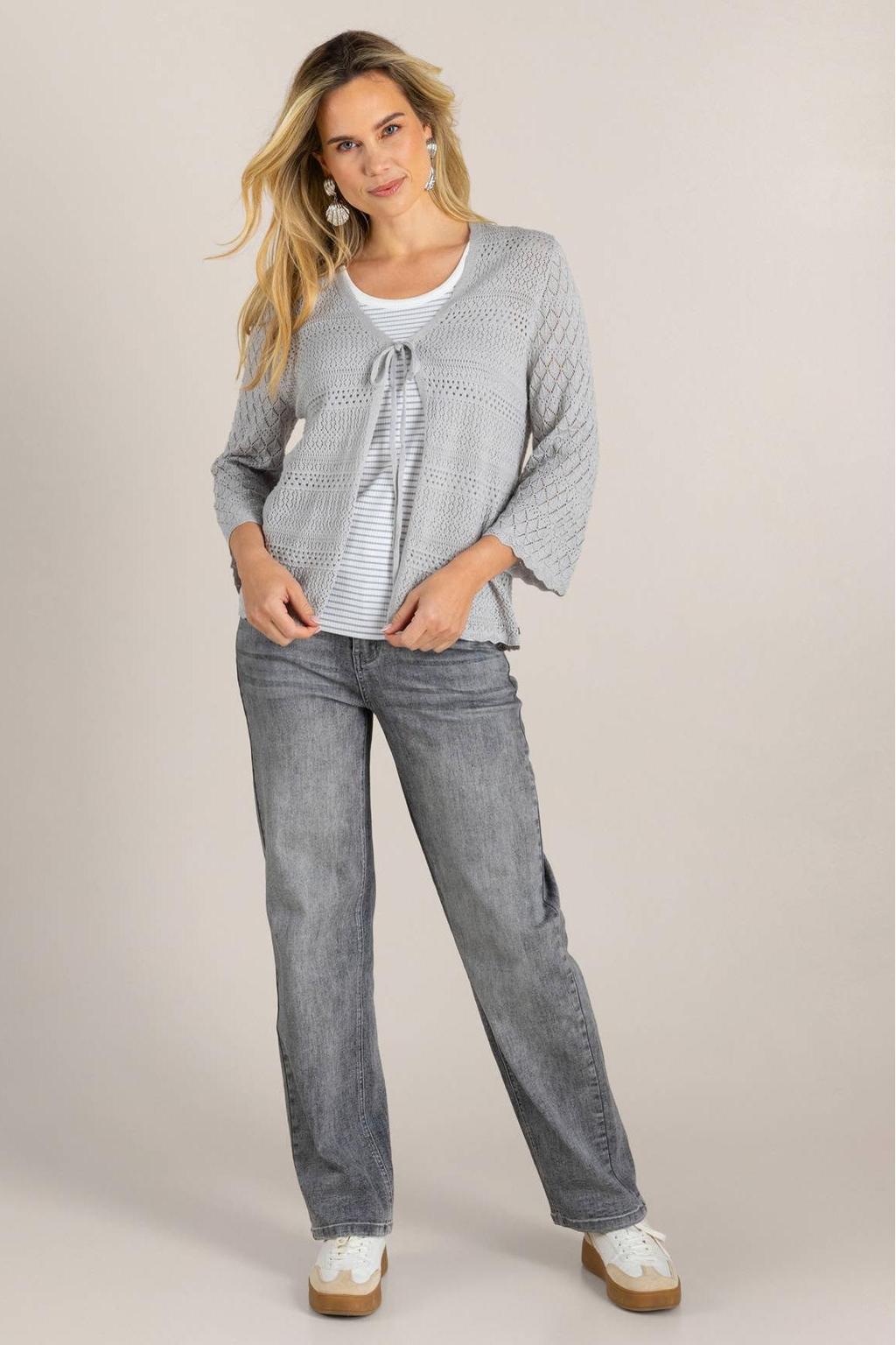 Grijze dames Ivy Beau gebreid vest crochet van acryl met effen, lange mouwen en V-hals