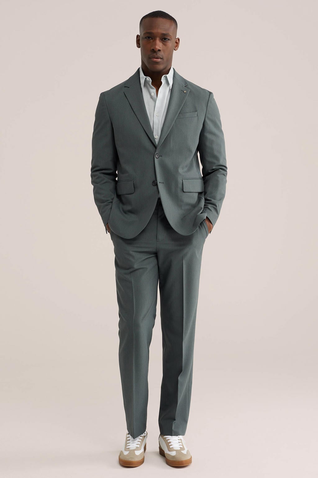 Groene heren WE Fashion colbert van polyester met effen, V-hals en knoopsluiting