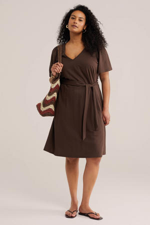 midi jurk bruin