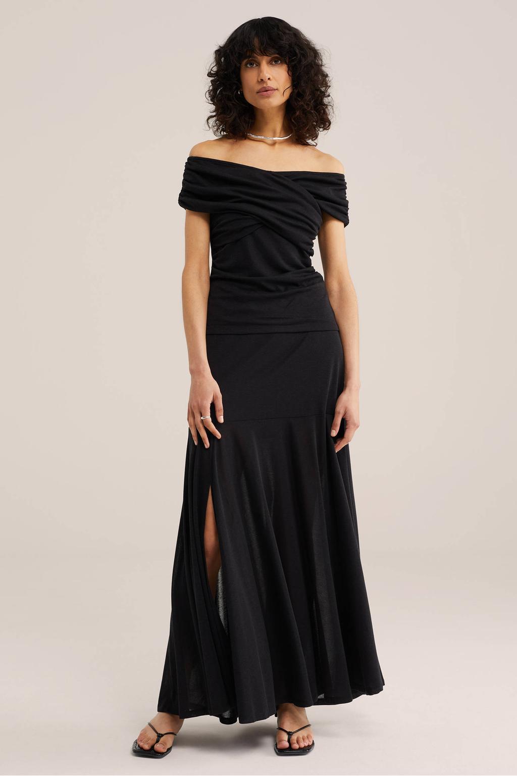 Zwarte dames WE STUDIO maxi rok gemaakt van jersey en met elastische tailleband