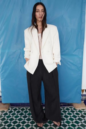 wide leg regular waist broek zwart
