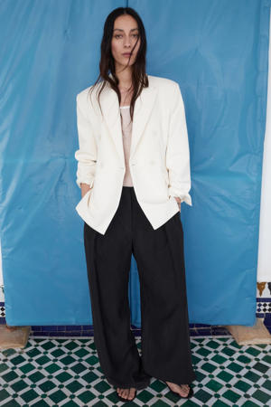 wide leg regular waist broek zwart