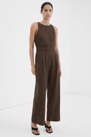 jumpsuit linnen met stippen donkerbruin