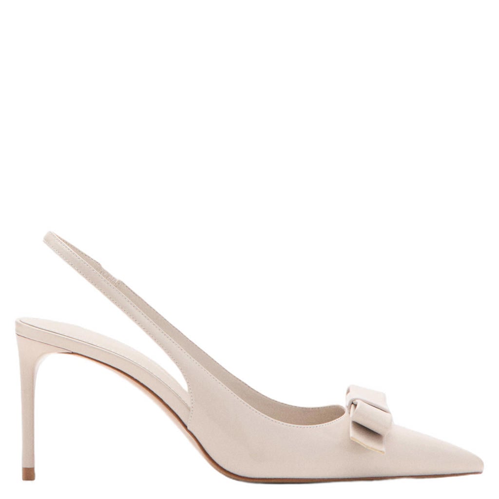 Ecru dames Mango lak slingback pumps met strik