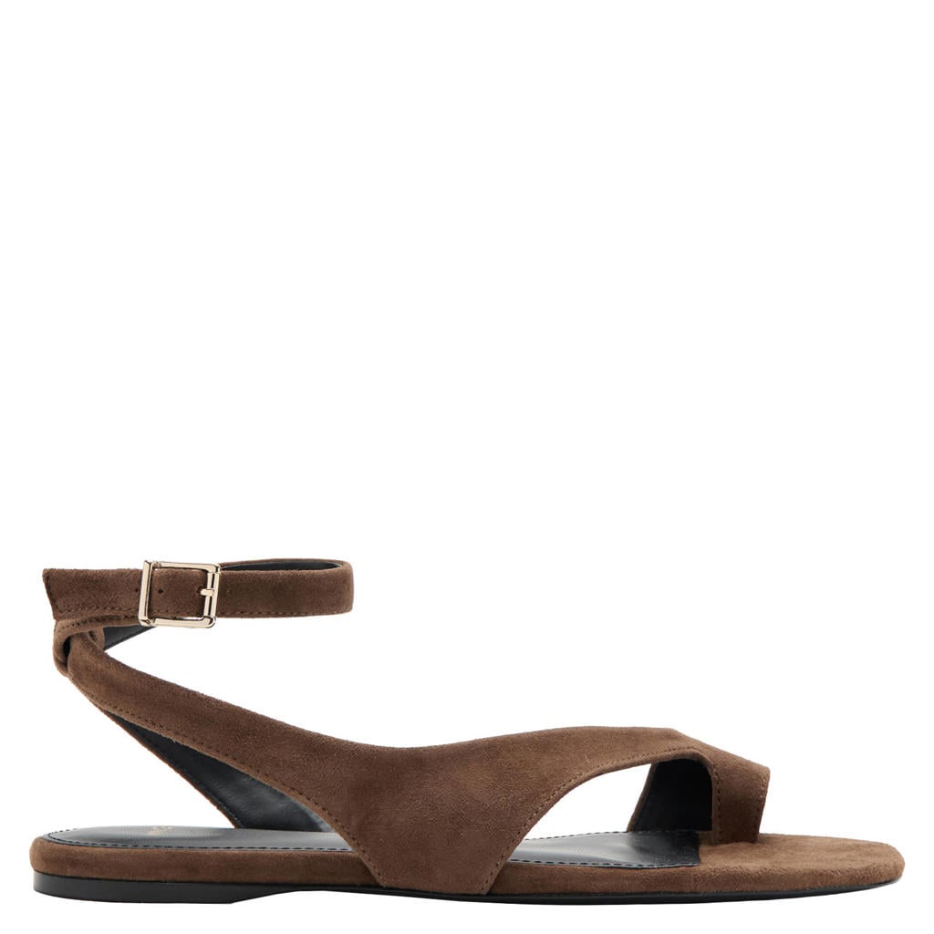 Bruine dames Mango suède sandalen met gesp
