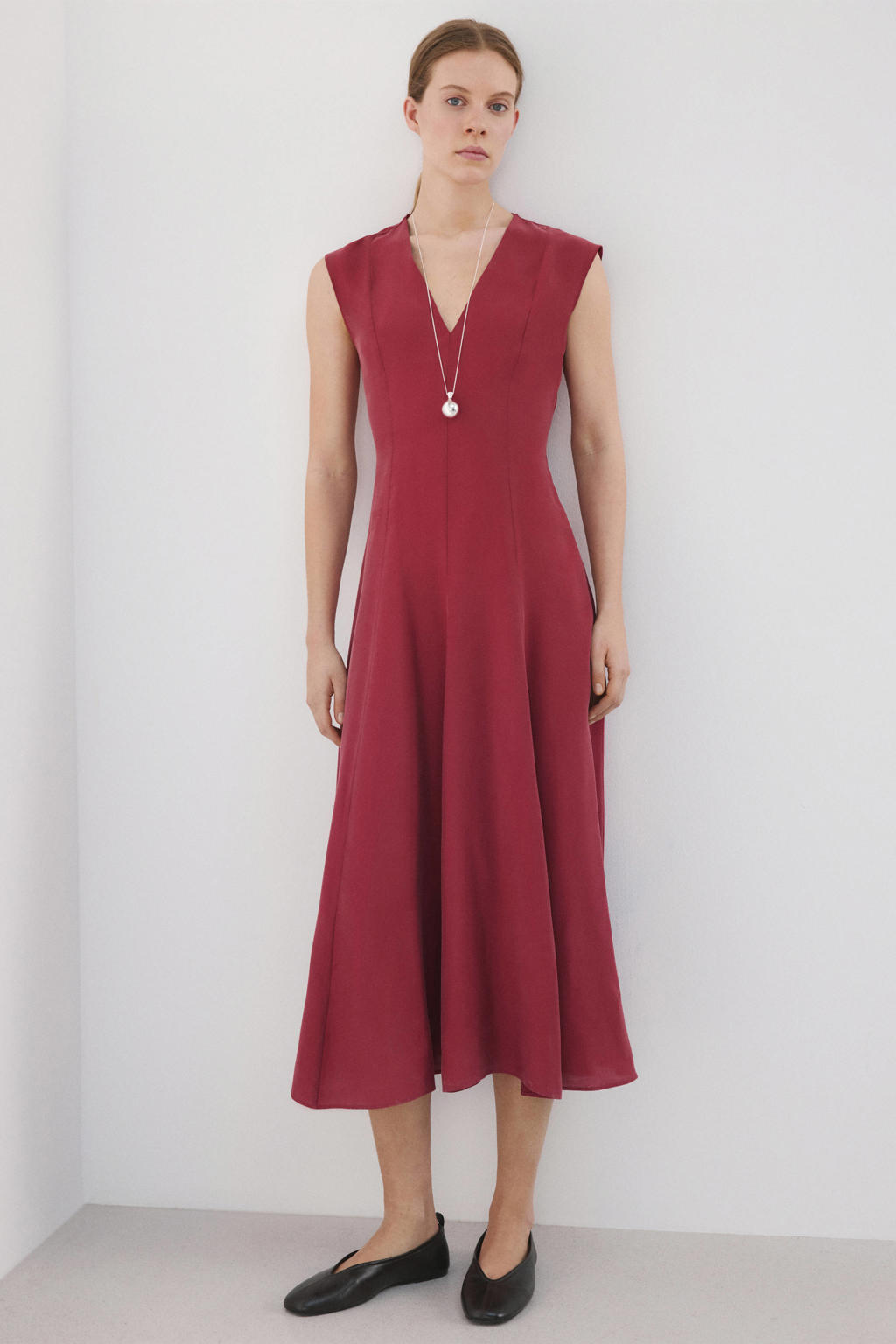 Roze dames Mango midi jurk van modal met effen en V-hals