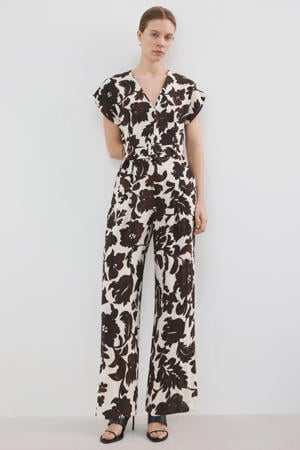 gebloemde jumpsuit ecru/bruin