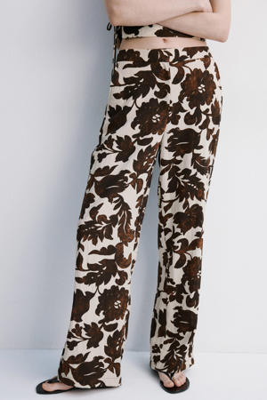 wide leg regular waist gebloemde broek bruin