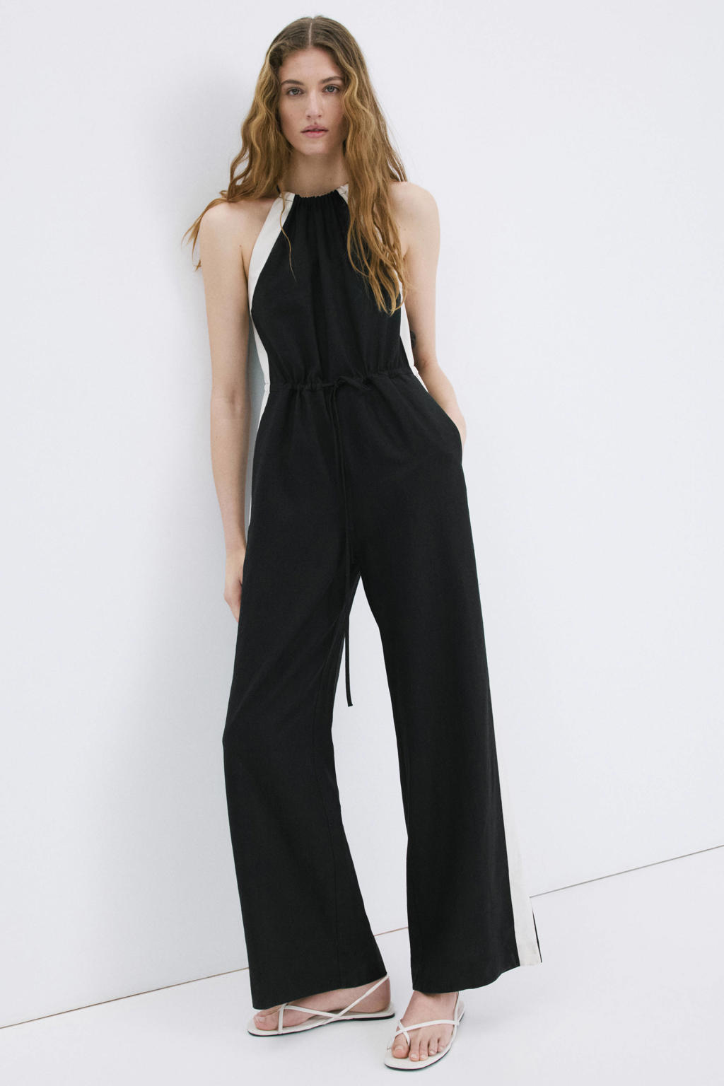 Mango top met linnen zwart