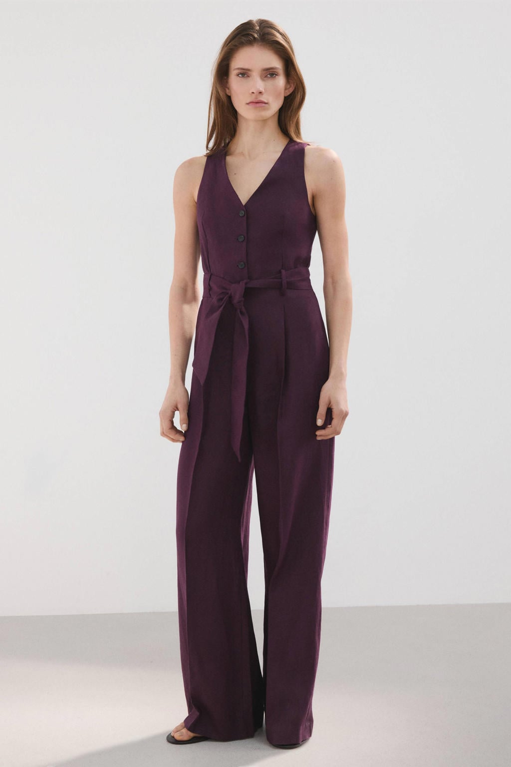 Mango jumpsuit linnen aubergine