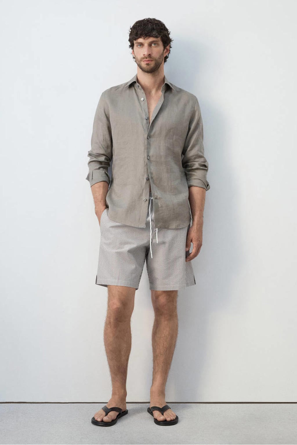 Mango Man seersucker zwemshort beige/wit