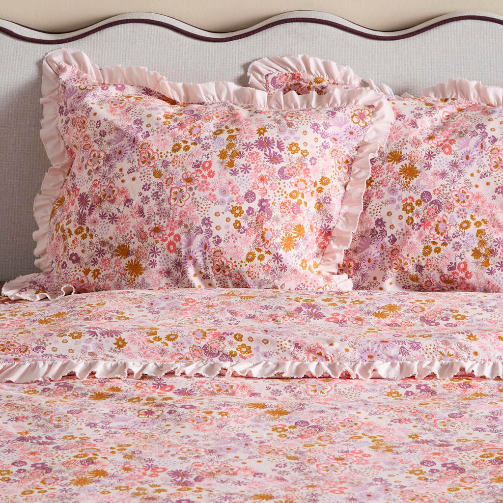 NOUS Living katoenen gebloemd 2-persoons dekbedovertrek 200x200 cm - roze