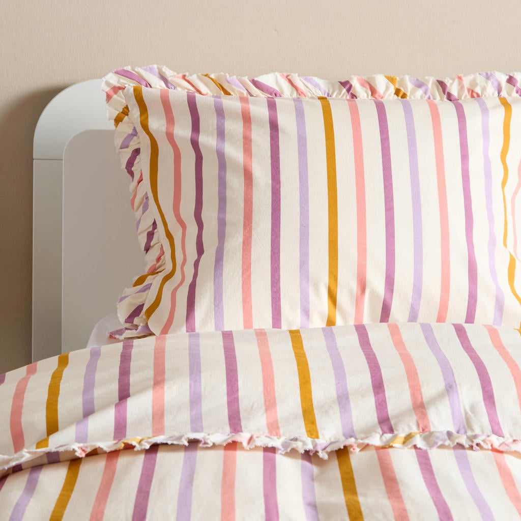 NOUS Kids katoenen gestreepte kinderdekbedovertrek 120x150 cm - roze
