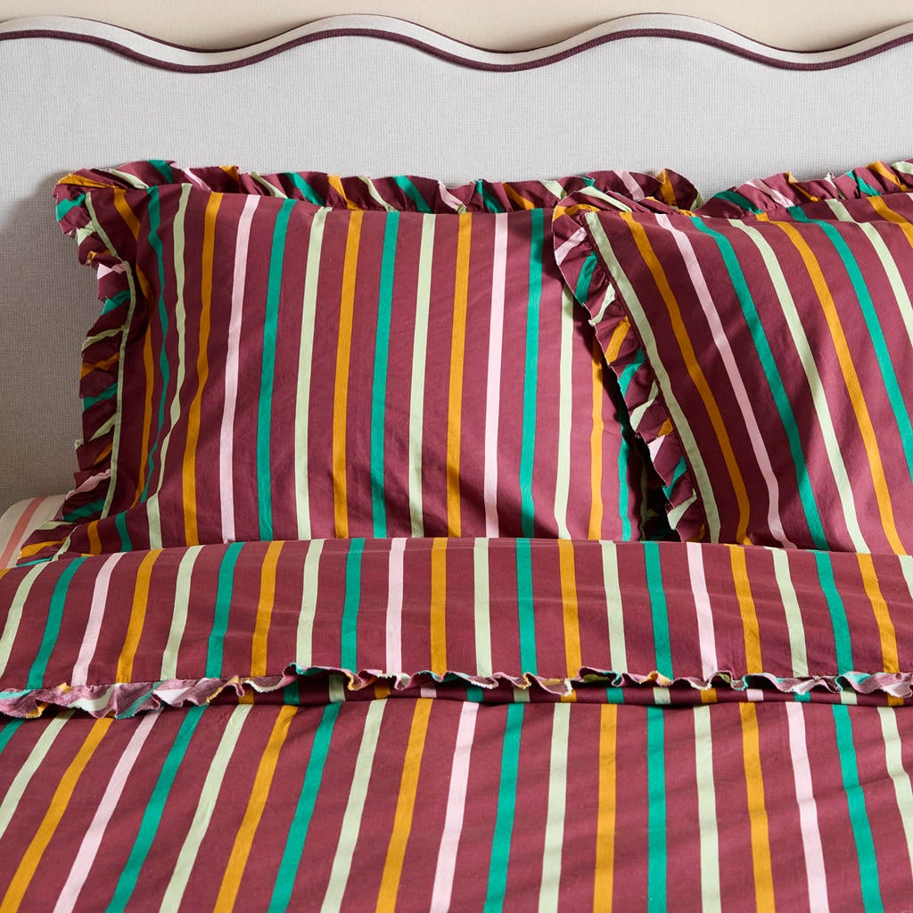 NOUS Living katoenen gestreepte 1-persoons dekbedovertrek 140x200 cm - donkerrood