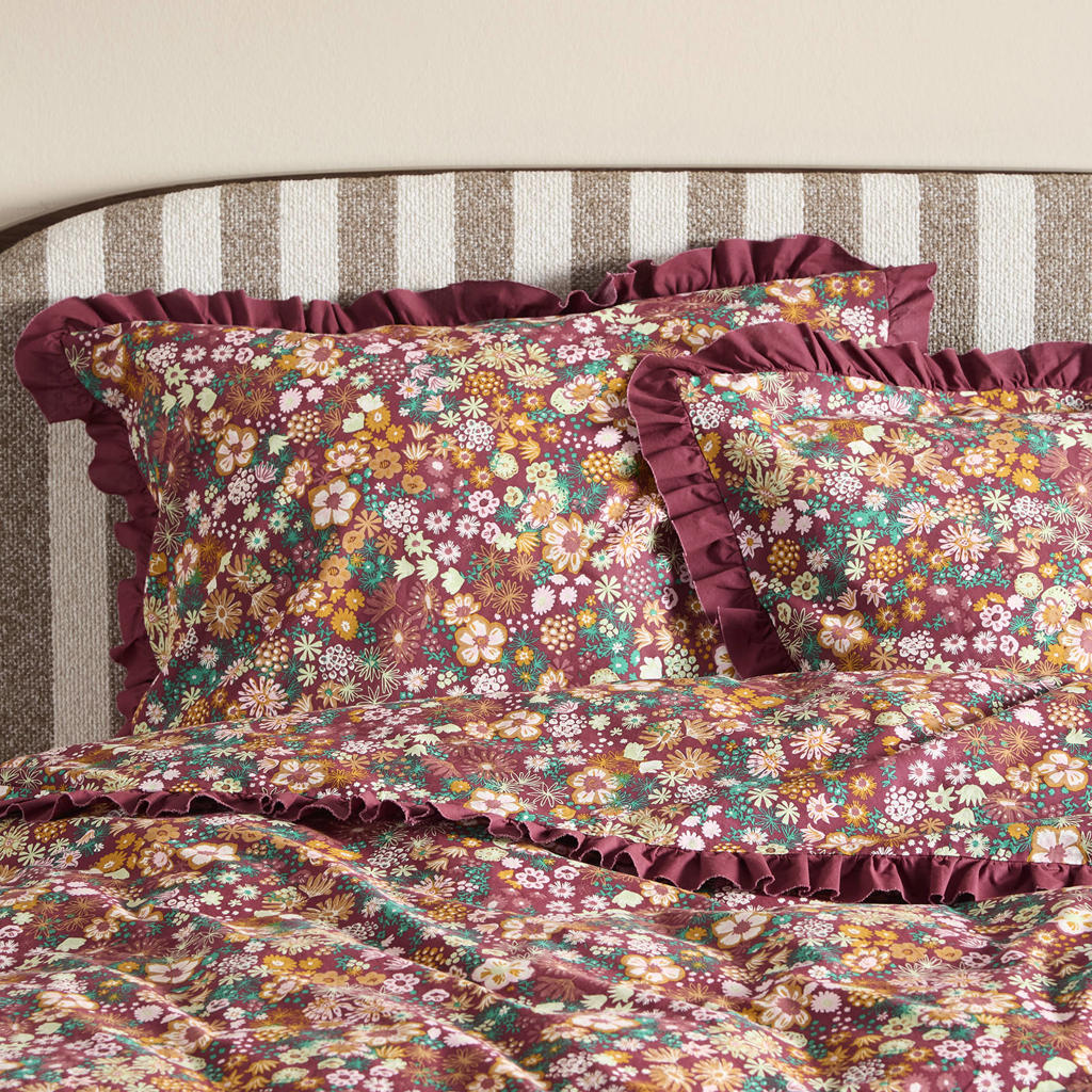 NOUS Living katoenen kussensloop met print 60x70 cm - donkerrood
