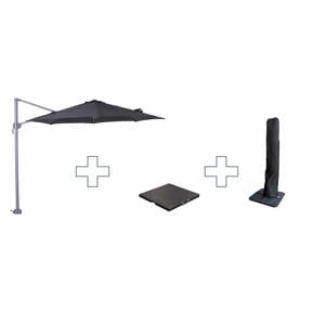 Zweefparasol Hawaii S - met voet en hoes - Zwart - 300 cm)