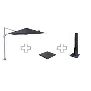 Zweefparasol Hawaii S - met voet en hoes - Zwart - 300 cm)