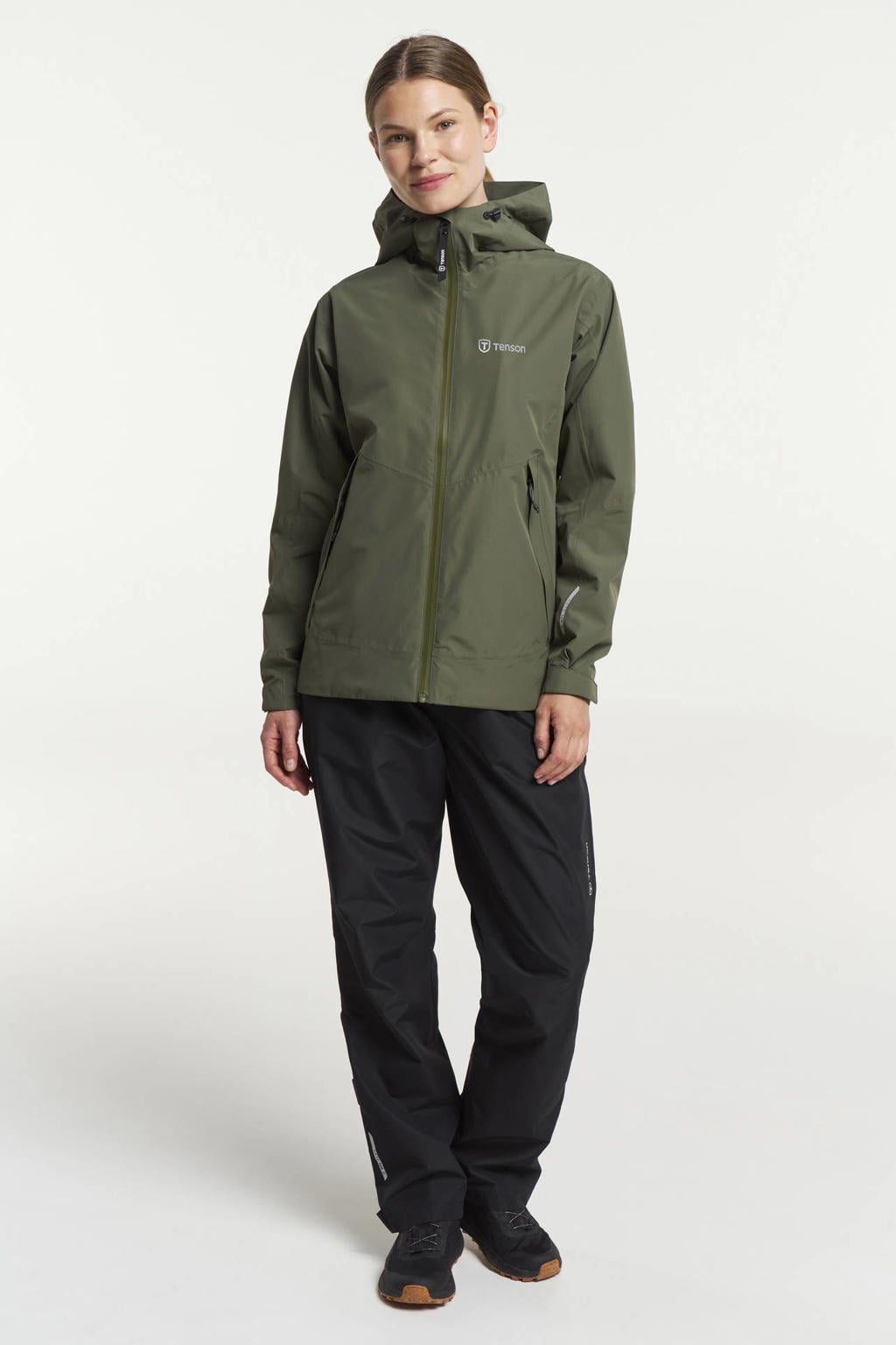 Olijfgroene dames Tenson Winga regenjas van polyester met effen, lange mouwen en capuchon