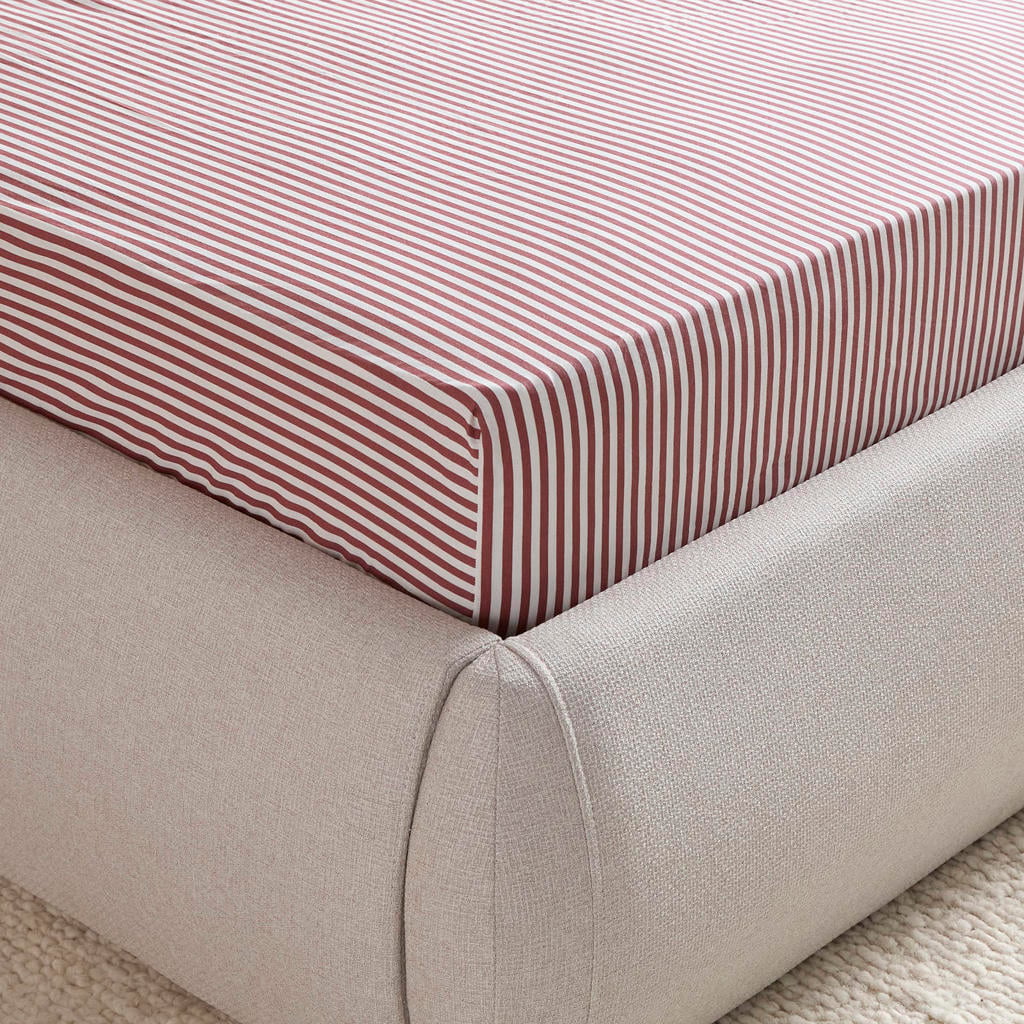 NOUS Living katoenen gestreept hoeslaken (tot 25 cm) - donkerrood