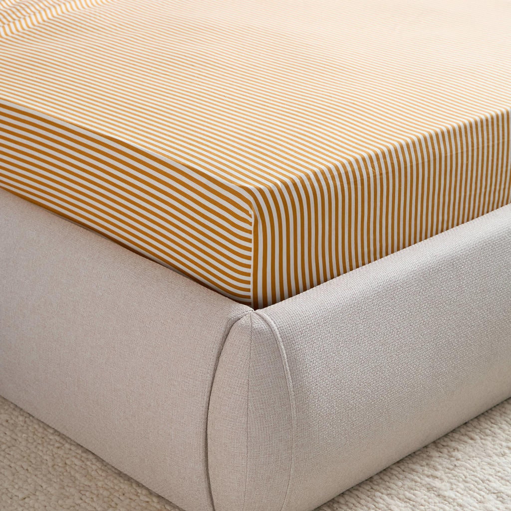 NOUS Living katoenen gestreept hoeslaken (tot 25 cm) - geelbruin