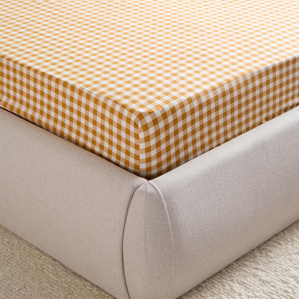 NOUS Living katoenen geruite hoeslaken (tot 25 cm) - geelbruin