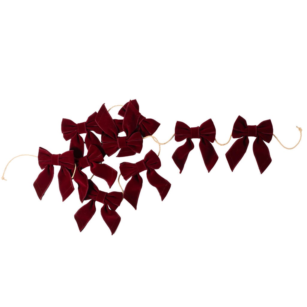 Vondels guirlande met velvet strikken burgundy (180cm)