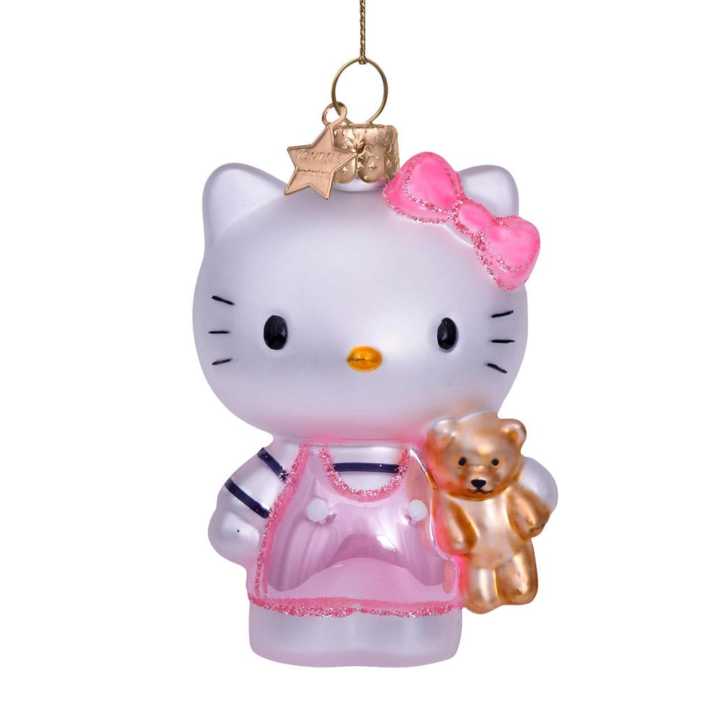 Vondels kerstornament Hello Kitty met beer (roze)