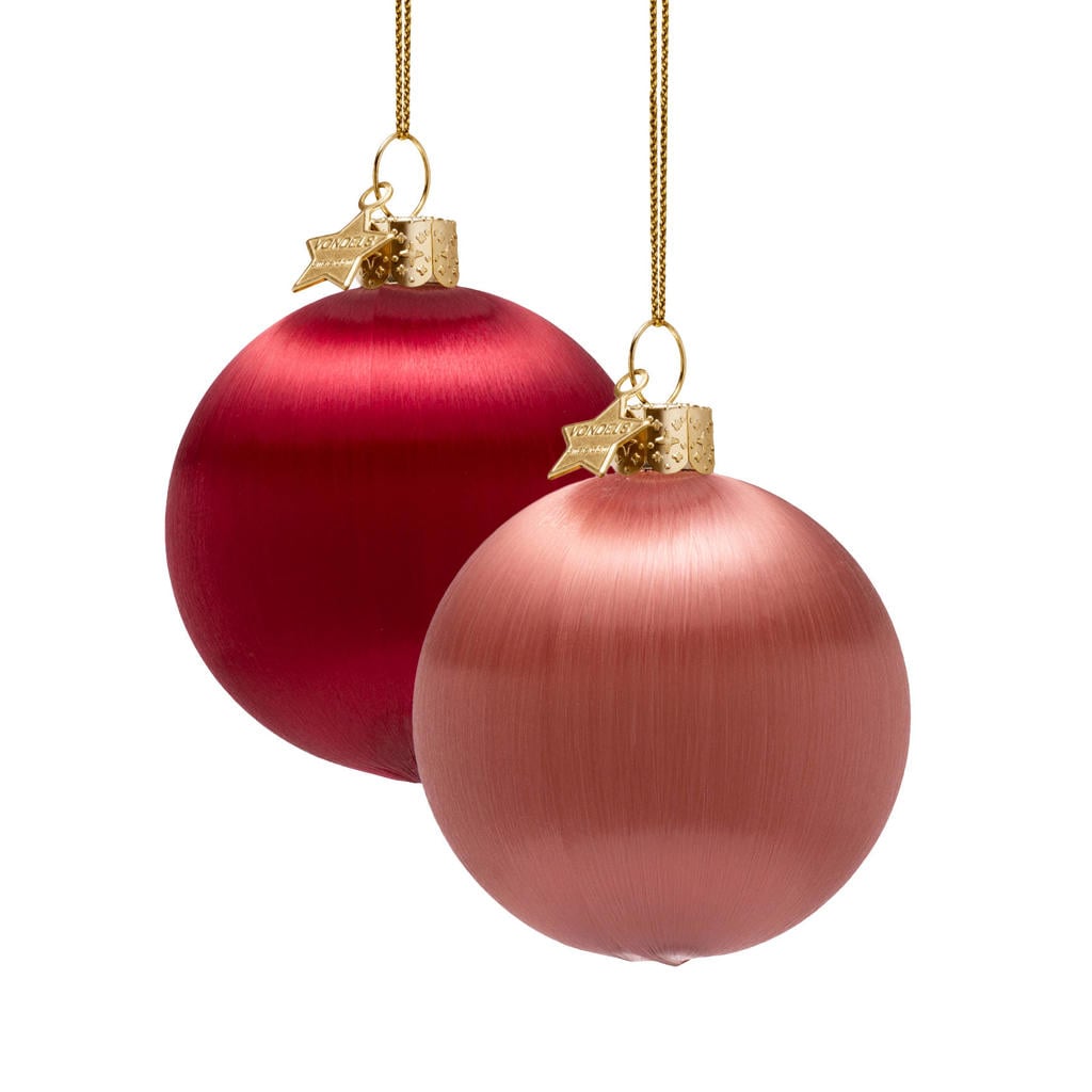 Vondels kerstballen rood/perzik (set van 4) (ø8cm)