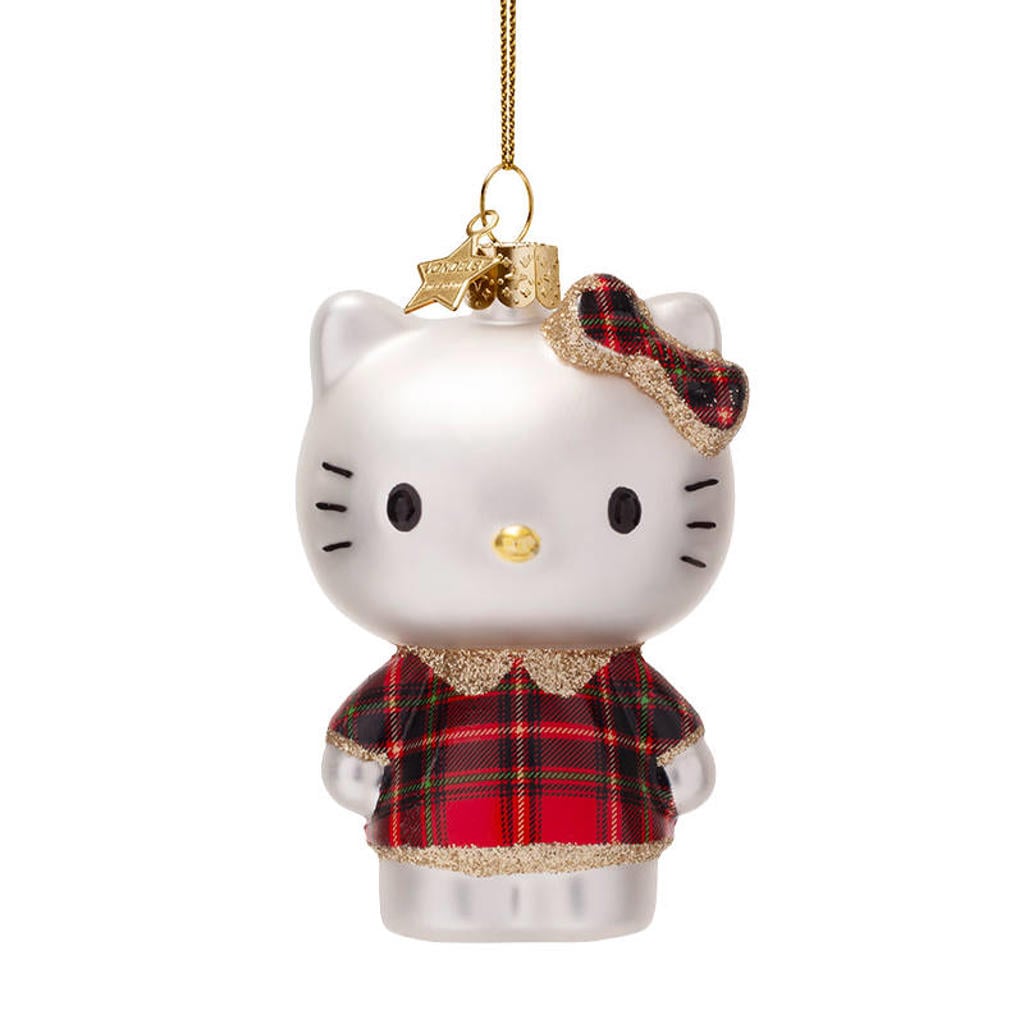 Vondels kerstornament Hello Kitty met schotse jurk