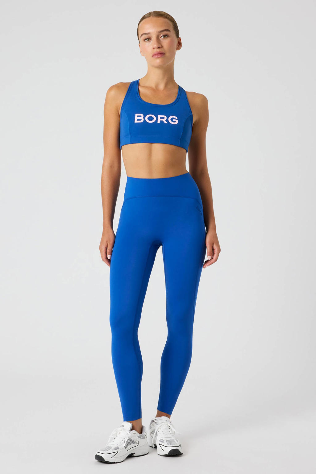 Blauwe dames Björn Borg sportlegging SLEEK van polyamide met slim fit, regular waist en tekst print