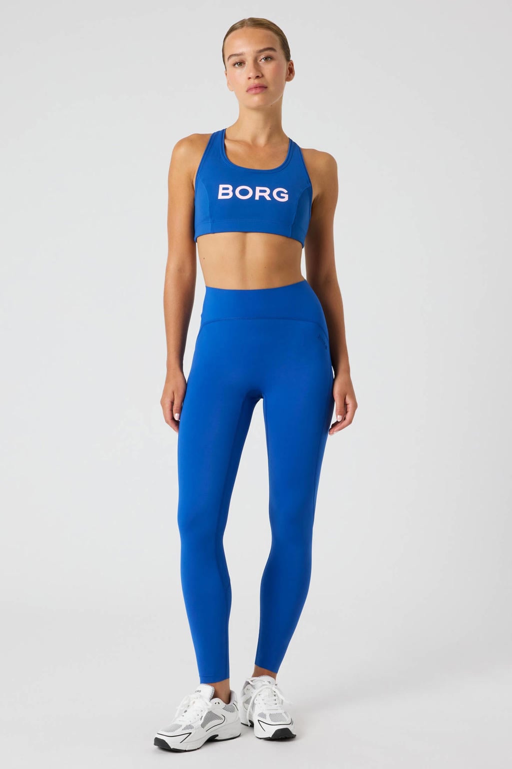 Blauwe dames Björn Borg sportlegging SLEEK van polyamide met slim fit, regular waist en tekst print